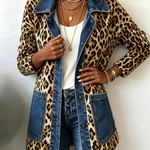 Selma | Giacca lunga a contrasto con stampa leopardata e finiture in denim — 1