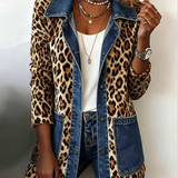 Selma | Giacca lunga a contrasto con stampa leopardata e finiture in denim — 2
