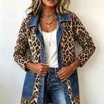 Selma | Giacca lunga a contrasto con stampa leopardata e finiture in denim — 3