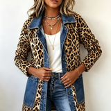Selma | Giacca lunga a contrasto con stampa leopardata e finiture in denim — 3