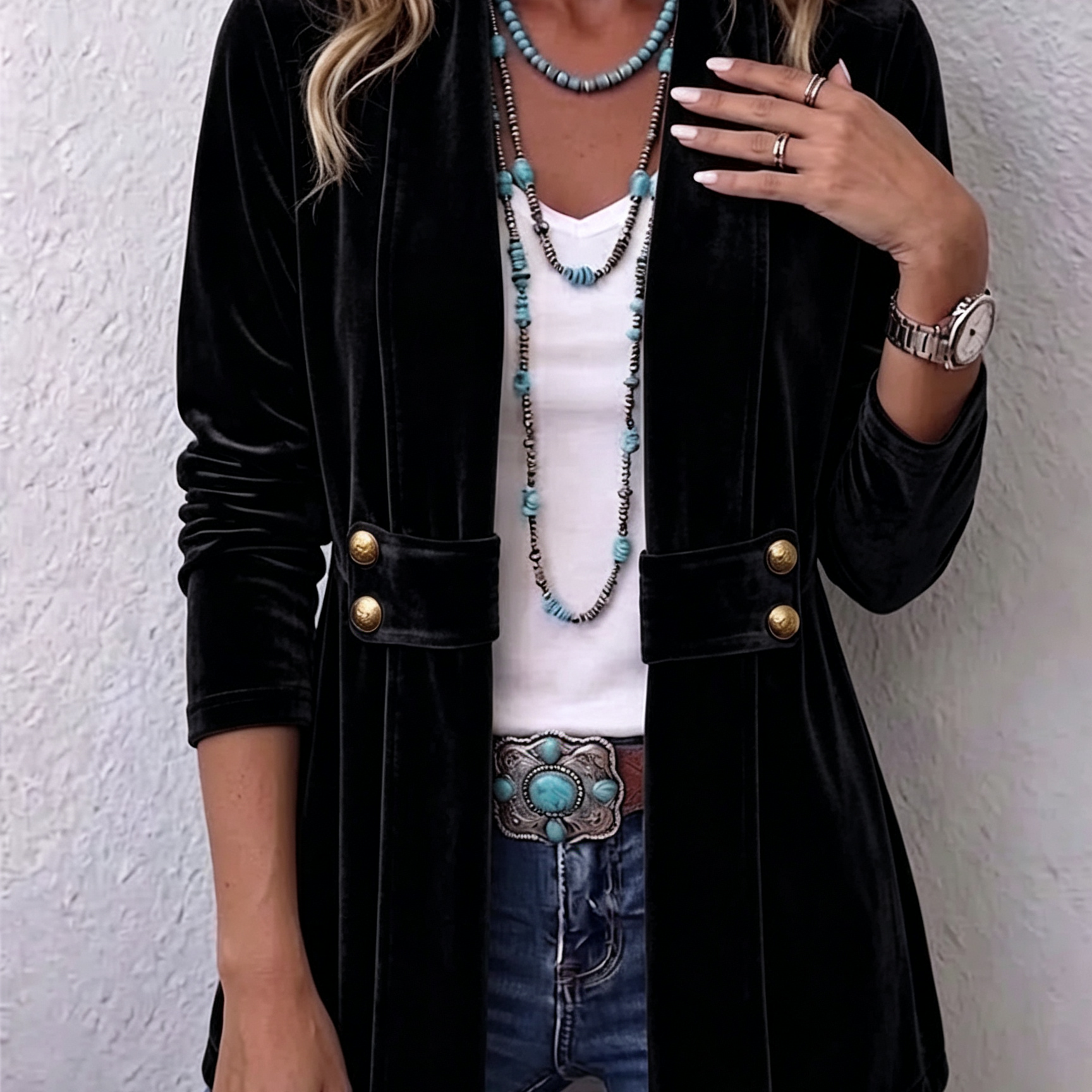 Margarete | Giacca vintage lunga con revers e dettagli con bottoni — 4