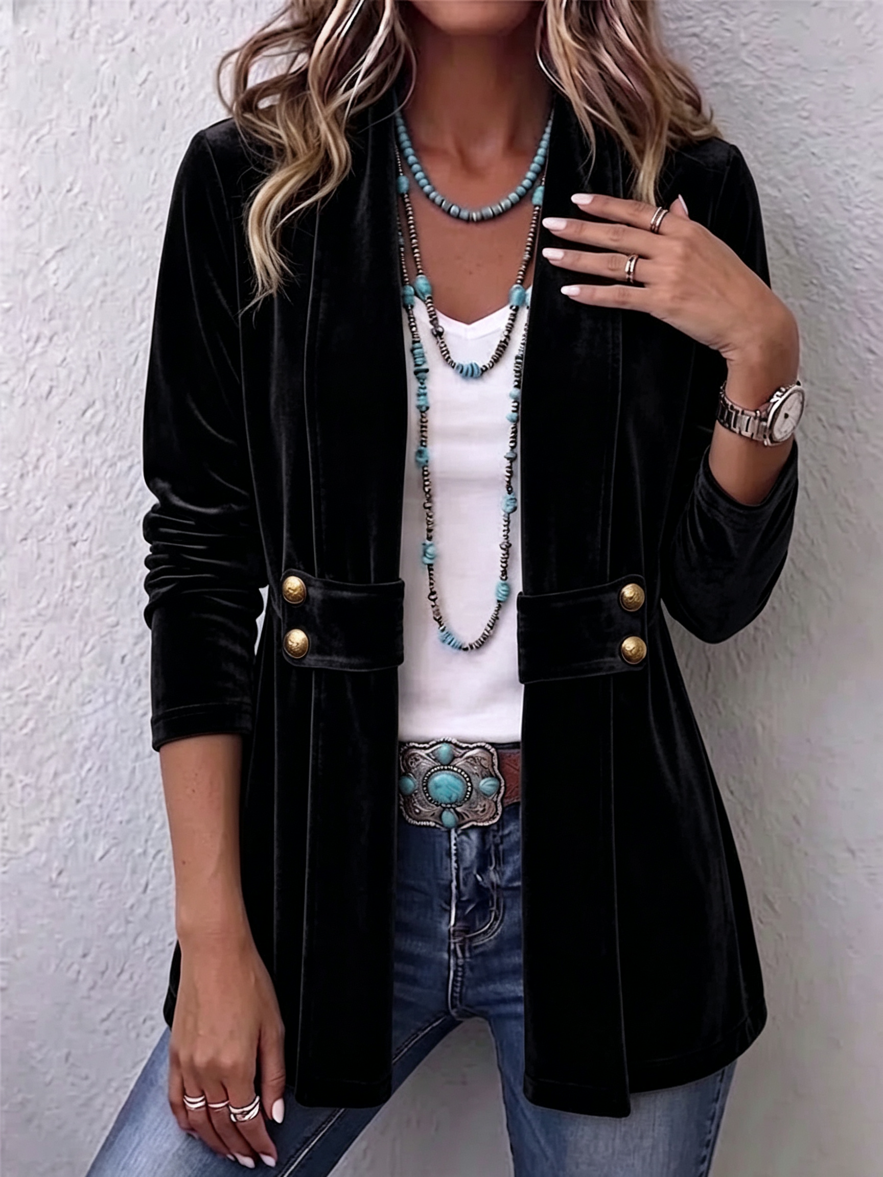 Margarete | Giacca vintage lunga con revers e dettagli con bottoni — 4