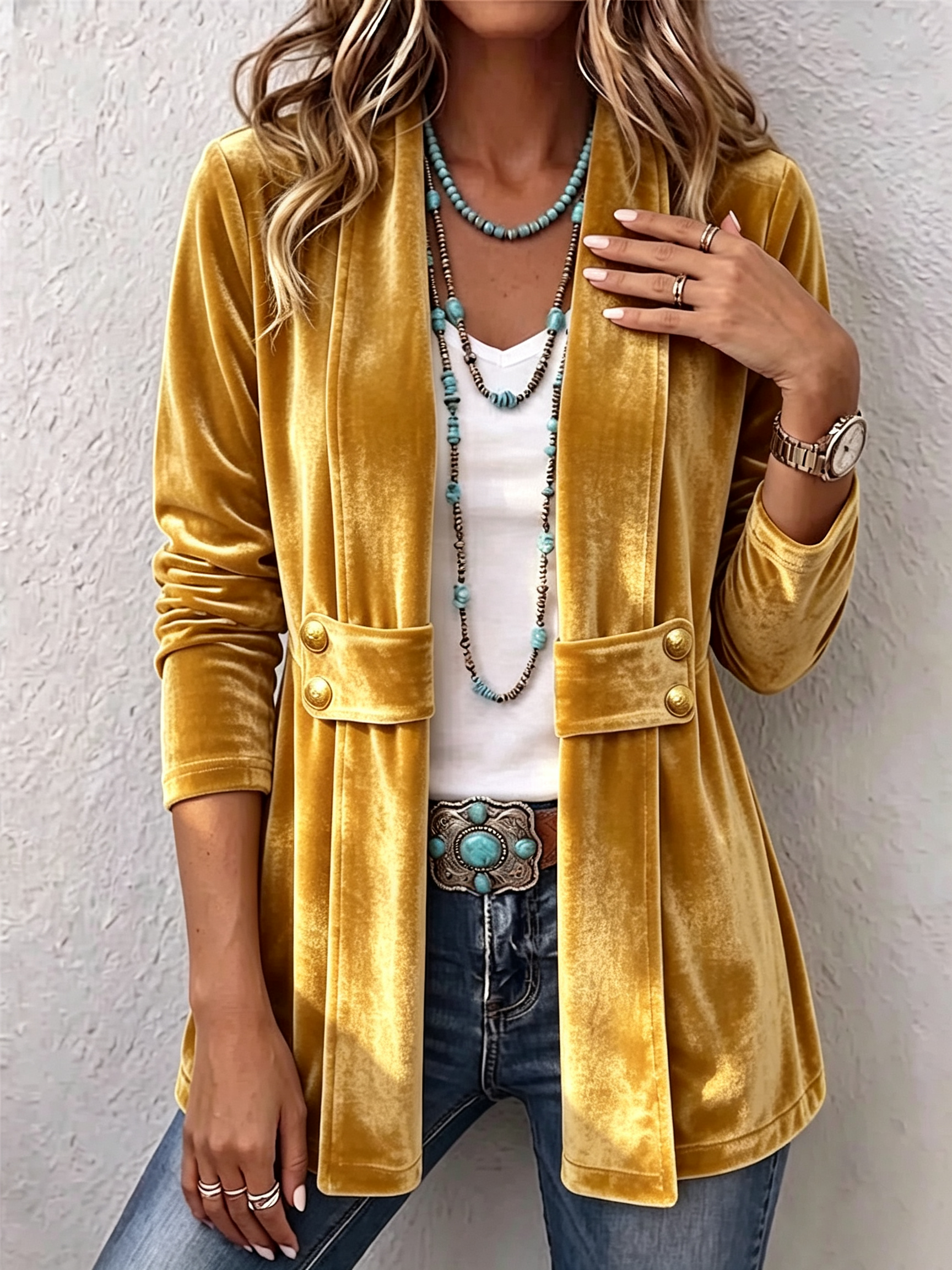 Margarete | Giacca vintage lunga con revers e dettagli con bottoni — 5