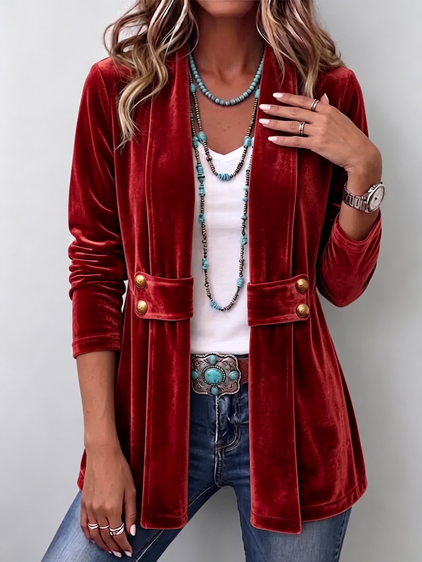 Margarete | Giacca vintage lunga con revers e dettagli con bottoni — 6