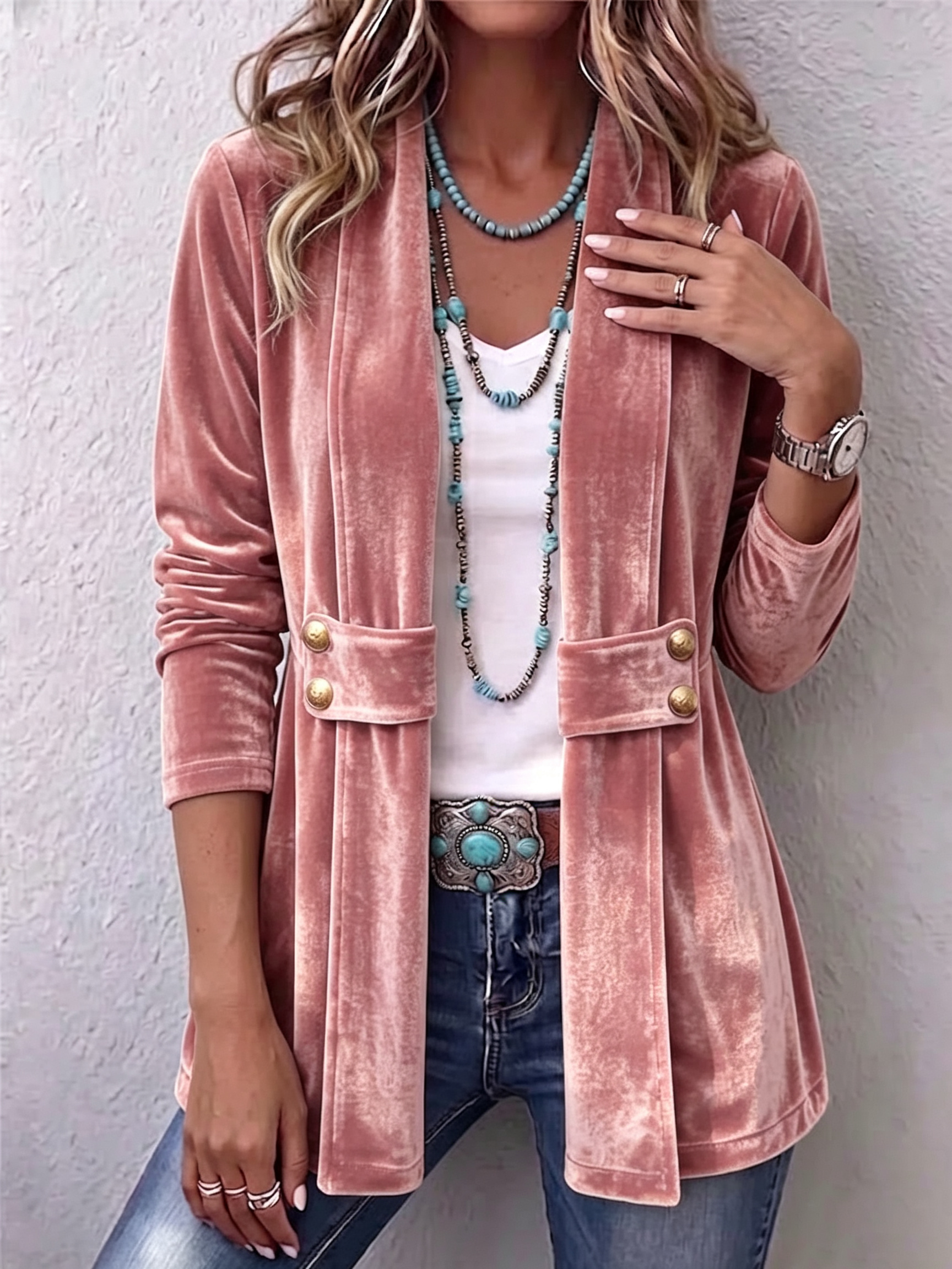 Margarete | Giacca vintage lunga con revers e dettagli con bottoni — 7