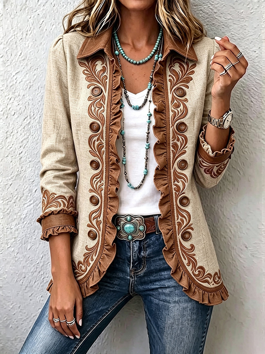 Rosalie | Giacca vintage boho floreale con volant — 1