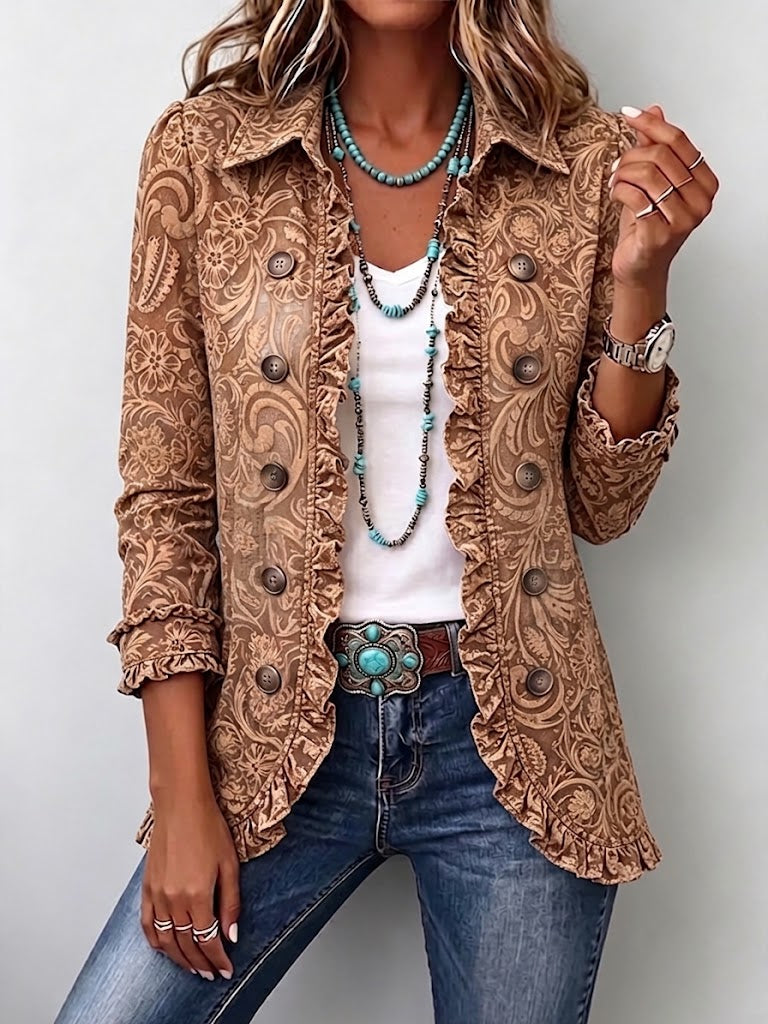 Theresa | Giacca vintage boho floreale con volant — 1