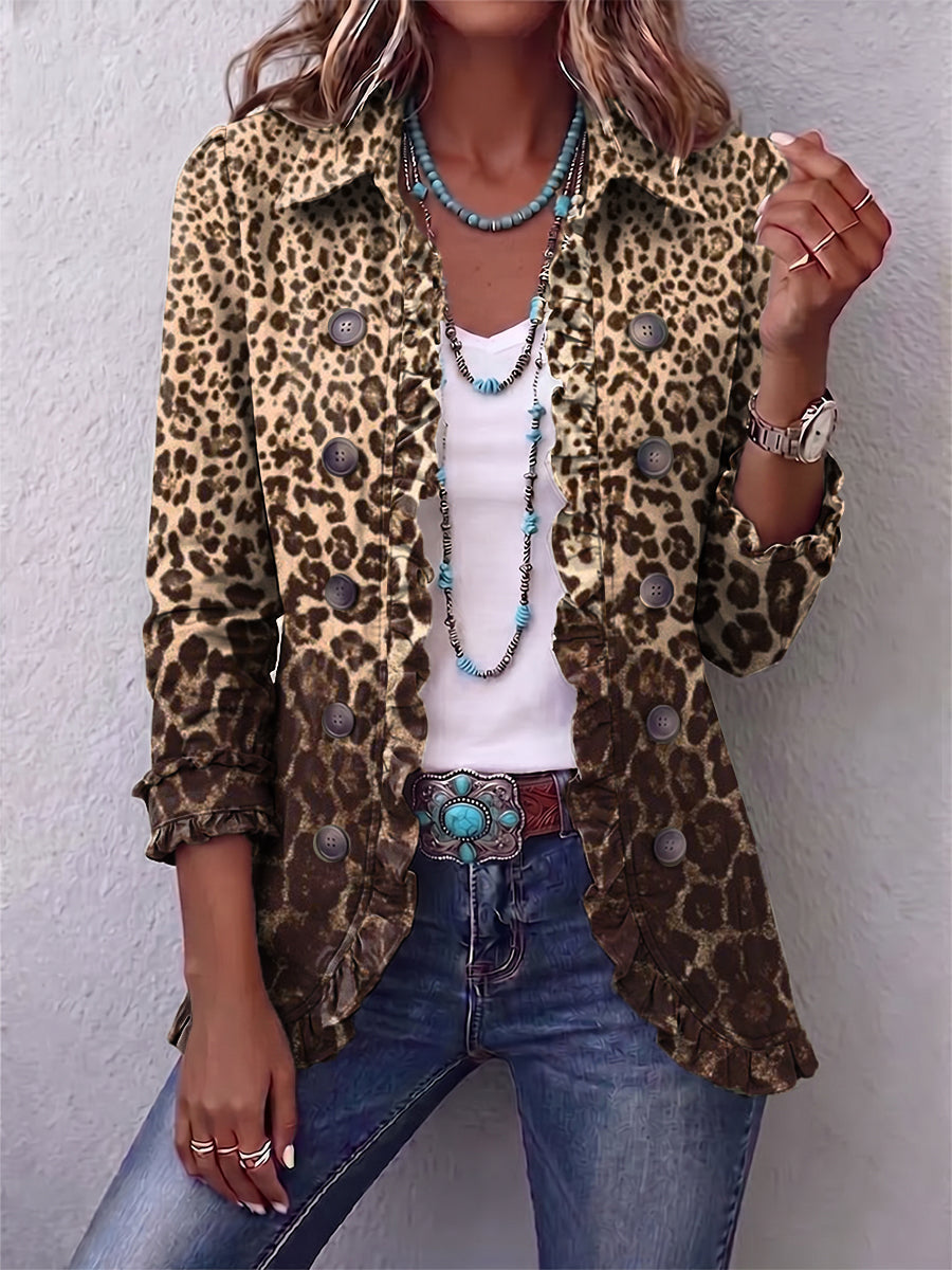 Clara | Giacca con volant con stampa leopardata — 1