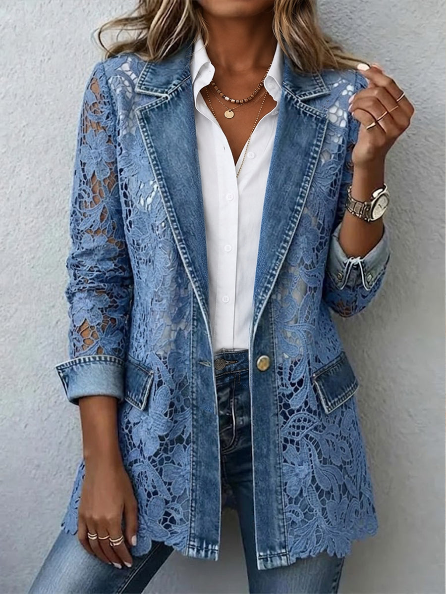 Emilia | Giacca blazer con inserti in pizzo floreale — 1