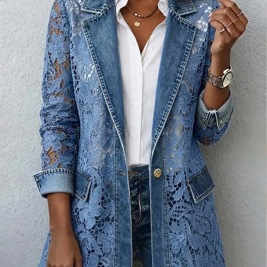 Emilia | Giacca blazer con inserti in pizzo floreale — 1