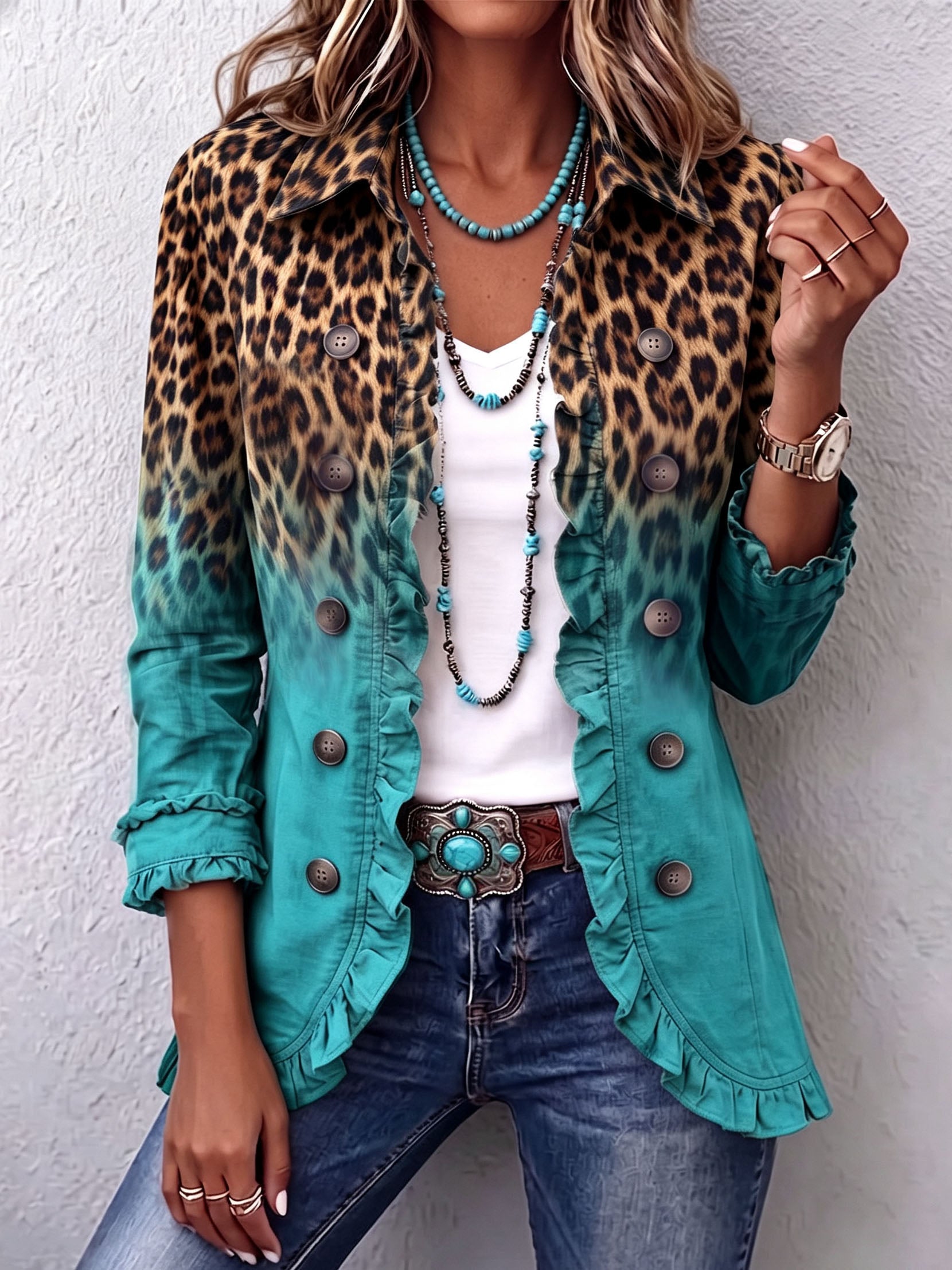 Klara | Giacca blazer con volant sfumato leopardato — 1