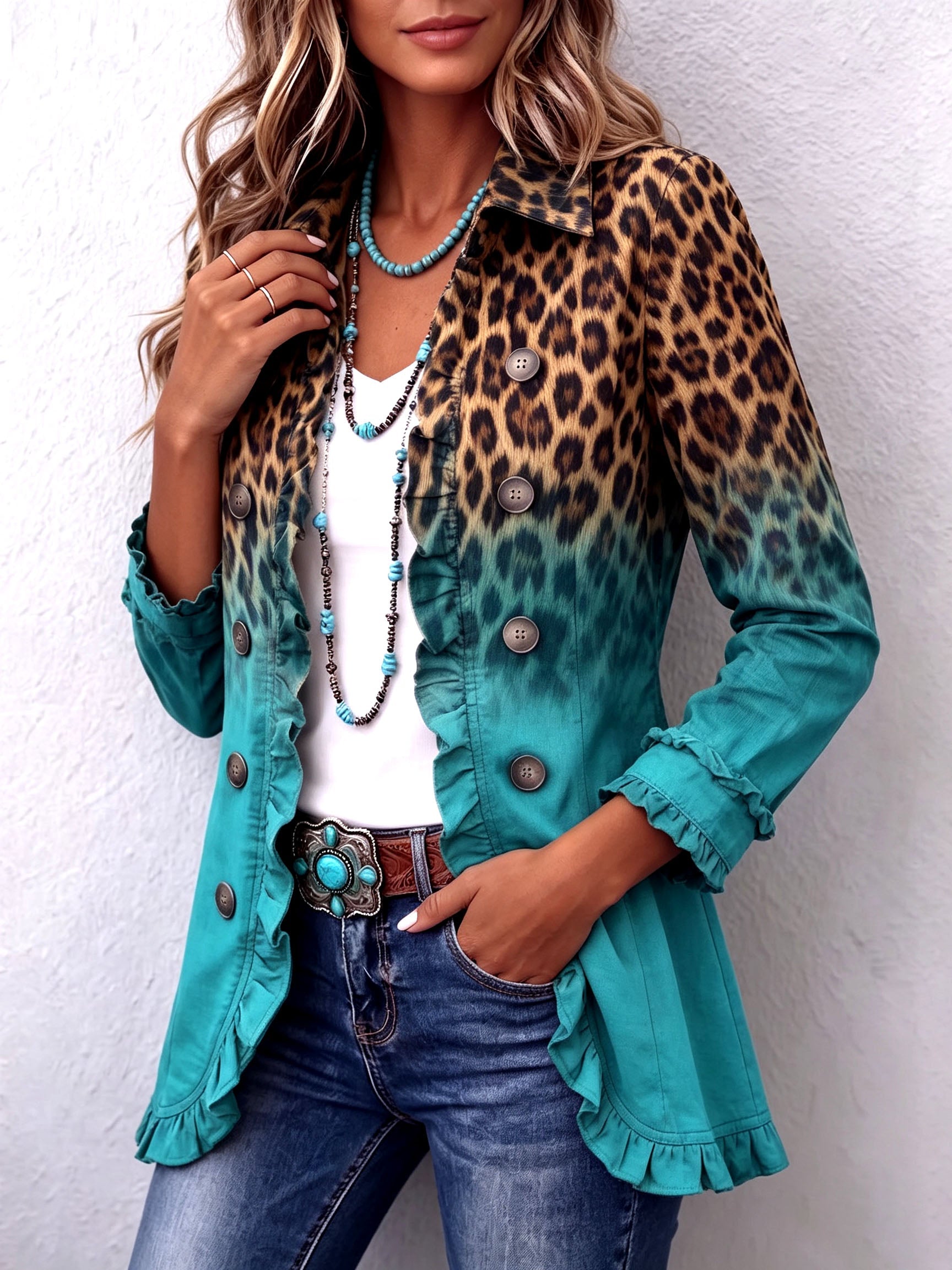 Klara | Giacca blazer con volant sfumato leopardato — 2