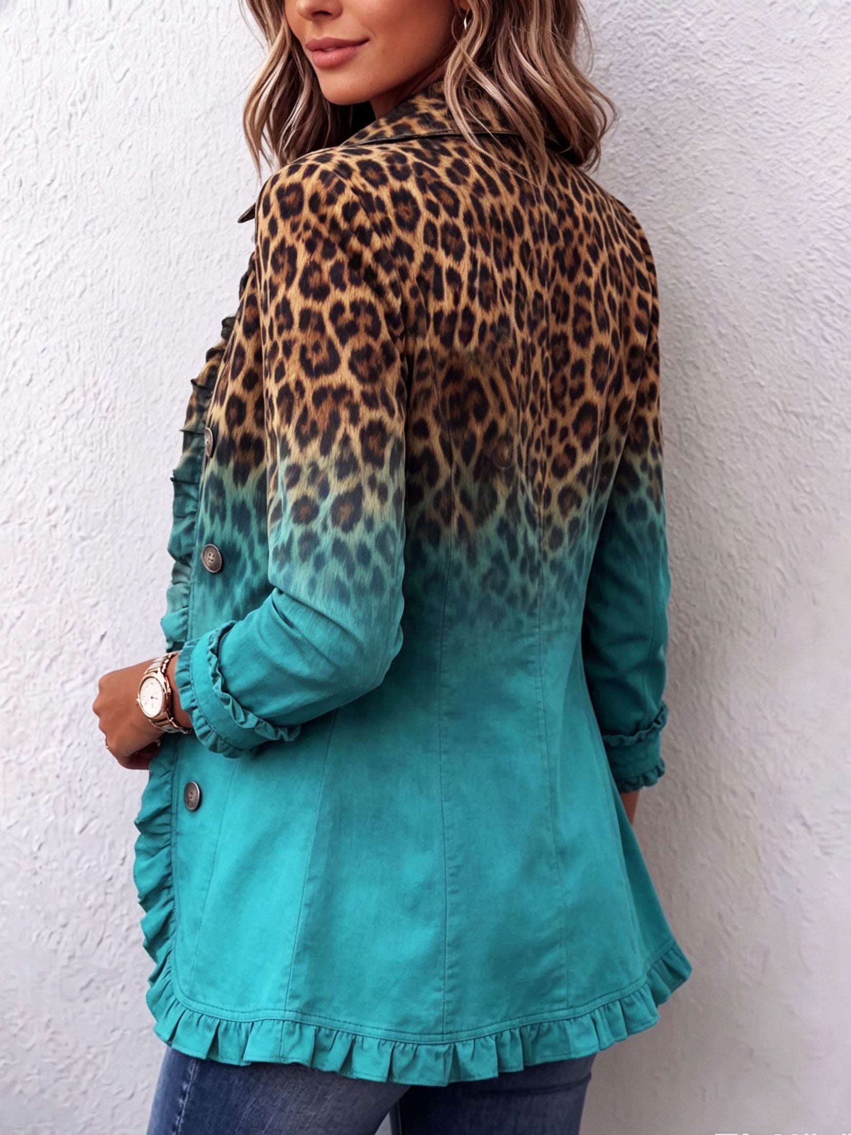 Klara | Giacca blazer con volant sfumato leopardato — 4