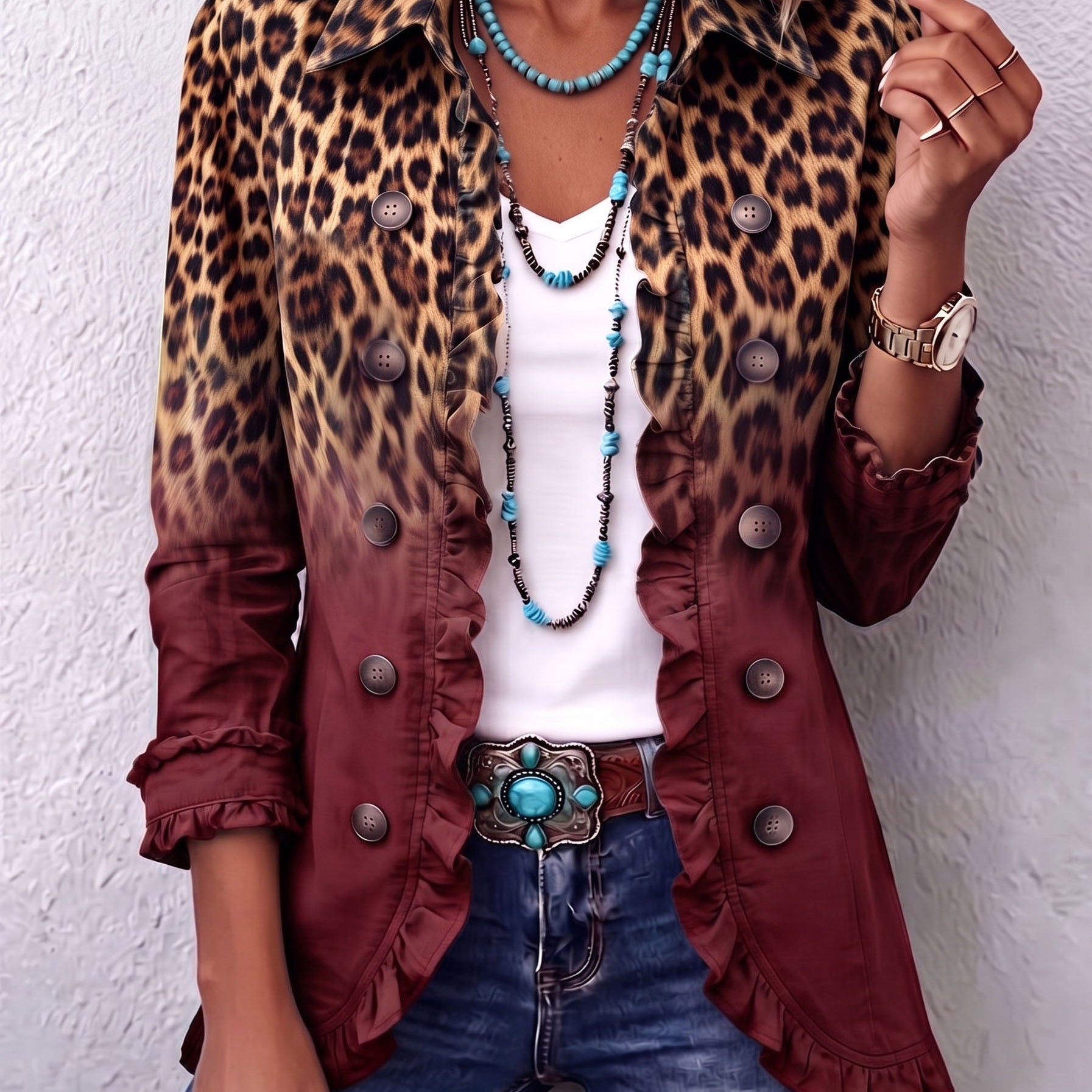 Klara | Giacca blazer con volant sfumato leopardato — 5