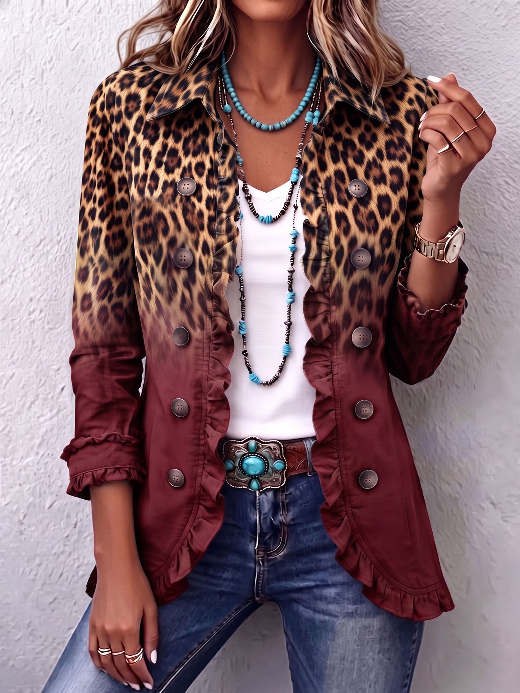 Klara | Giacca blazer con volant sfumato leopardato — 5