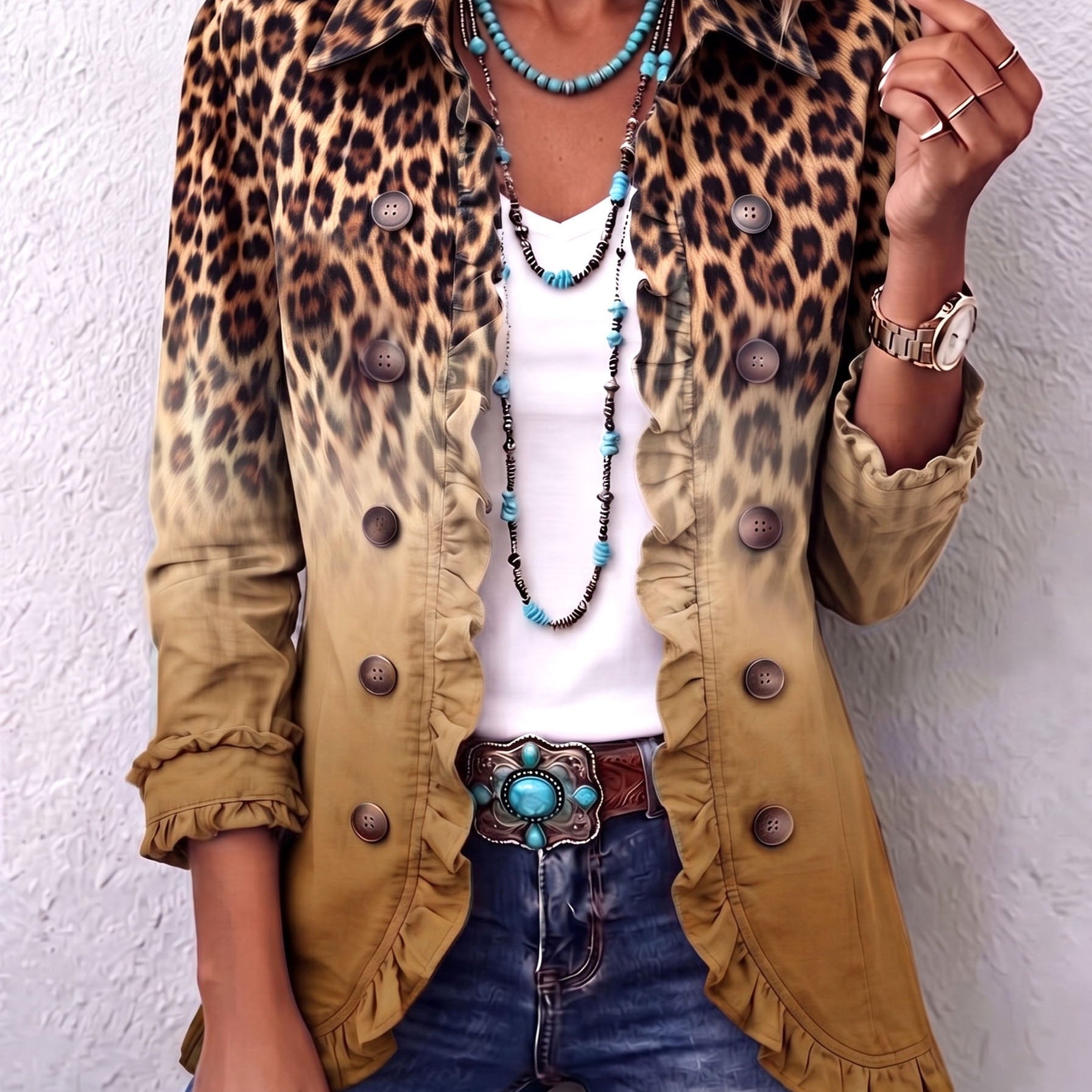Klara | Giacca blazer con volant sfumato leopardato — 6