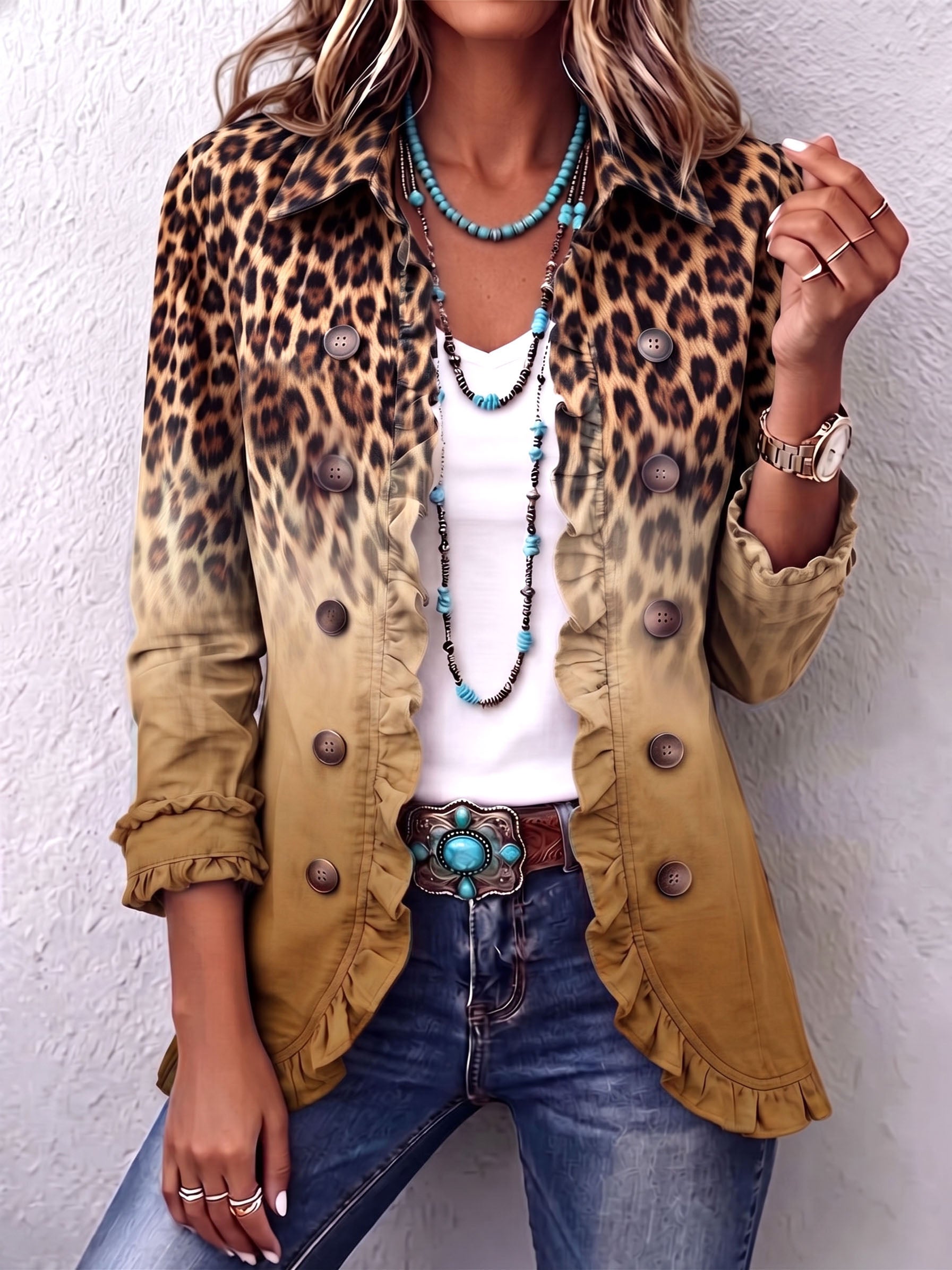 Klara | Giacca blazer con volant sfumato leopardato — 6