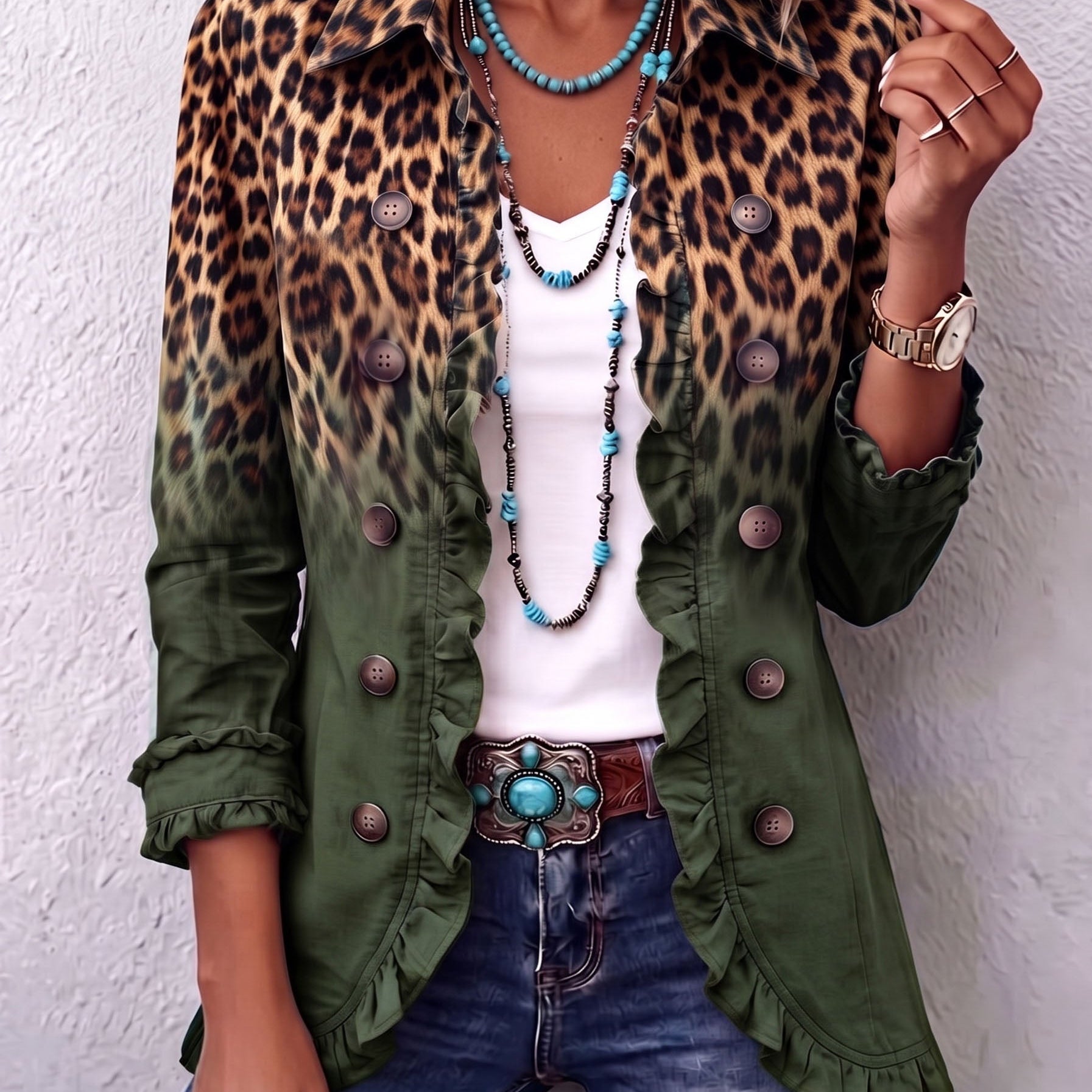 Klara | Giacca blazer con volant sfumato leopardato — 7