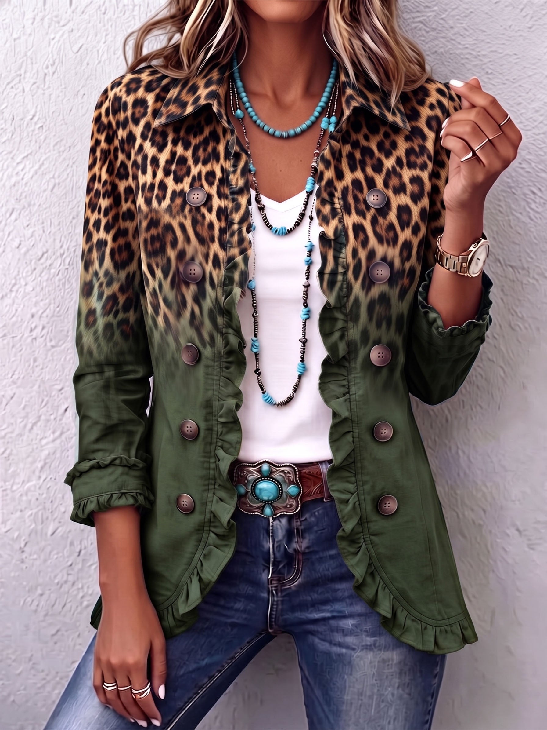 Klara | Giacca blazer con volant sfumato leopardato — 7
