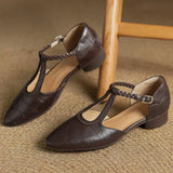 Carla – Scarpe classiche con barra a T in pelle con dettaglio intrecciato — 6