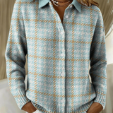 Clara | Cardigan in maglia a quadri celeste con bottoni — 1