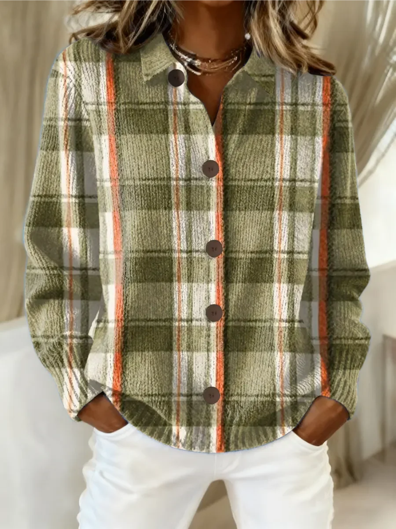 Helene | Cardigan a quadri verde oliva con bottoni — 1