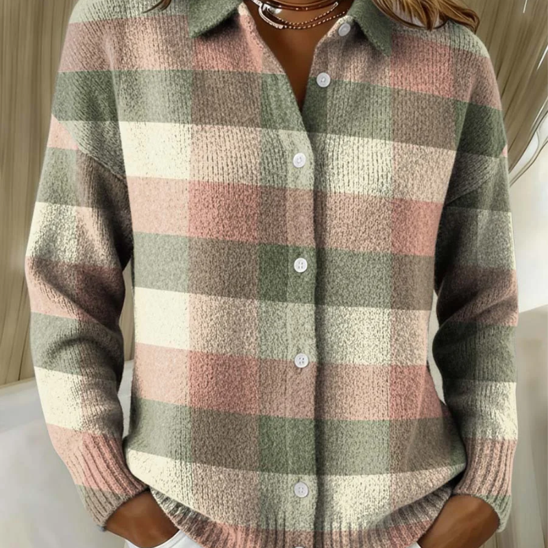 Greta | Cardigan in maglia a quadri color pastello — 1