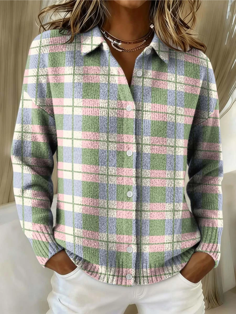 Margot | Cardigan a quadri color pastello con bottoni — 1