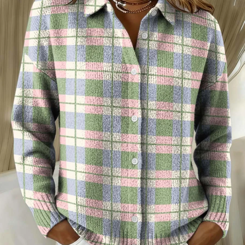 Margot | Cardigan a quadri color pastello con bottoni — 1