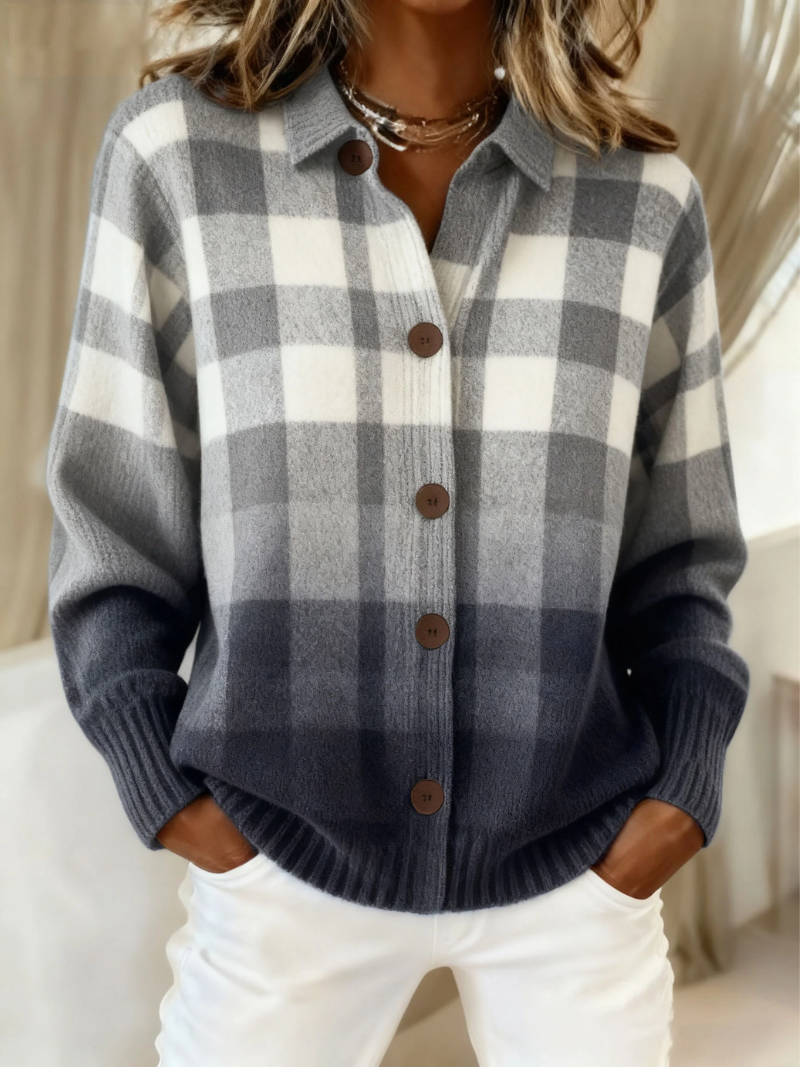 Agnes | Cardigan a quadri grigio melange con bottoni — 1