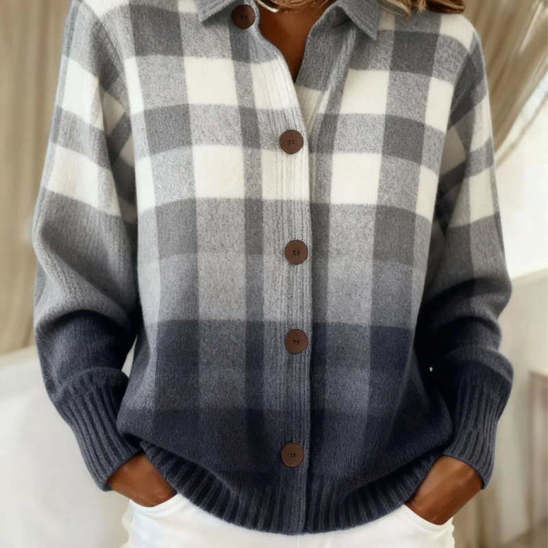 Agnes | Cardigan a quadri grigio melange con bottoni — 1