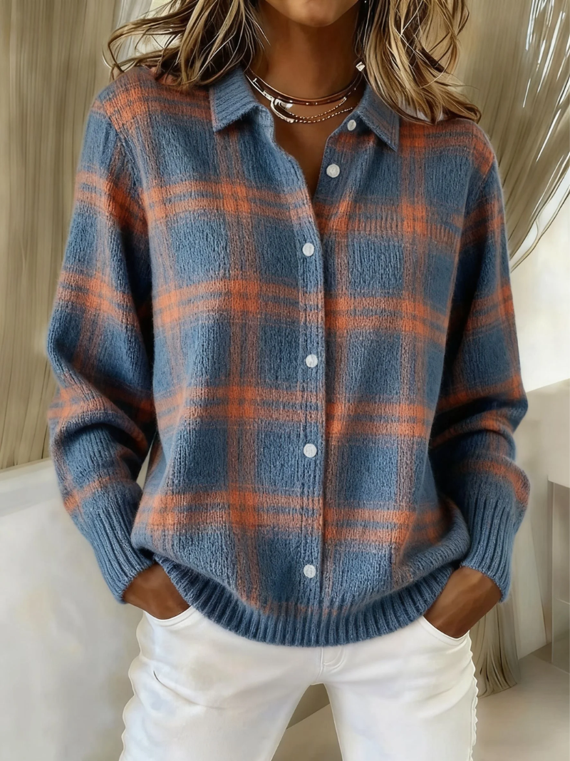 Zarah | Cardigan a quadri blu caldo — 1