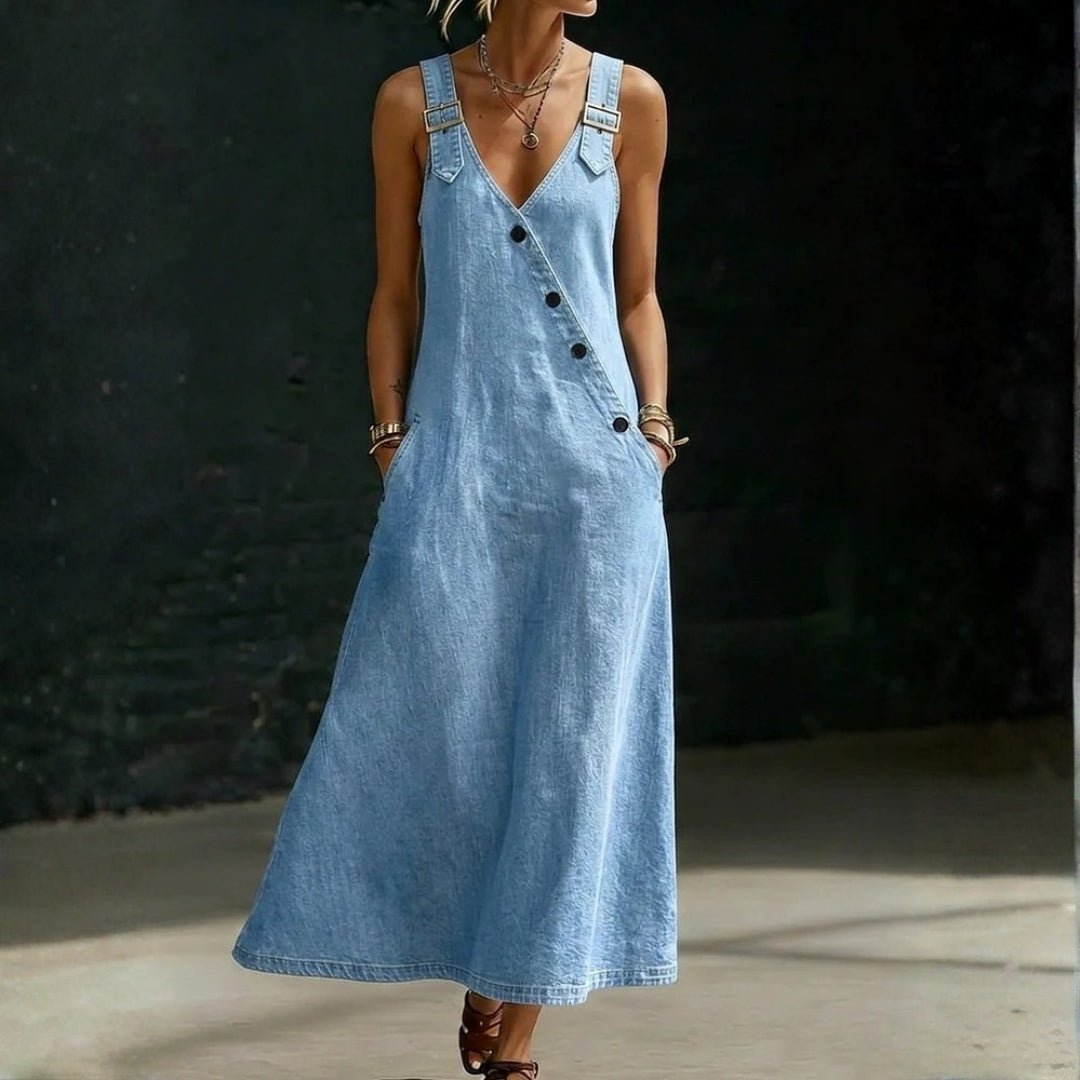 Theresia - Vestaglia lunga in denim con bottoni — 1