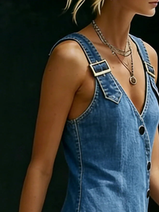 Theresia - Vestaglia lunga in denim con bottoni — 4