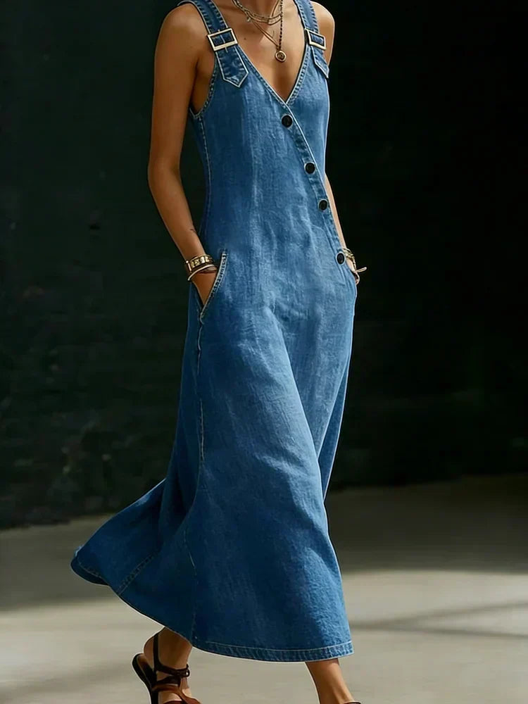 Theresia - Vestaglia lunga in denim con bottoni — 6