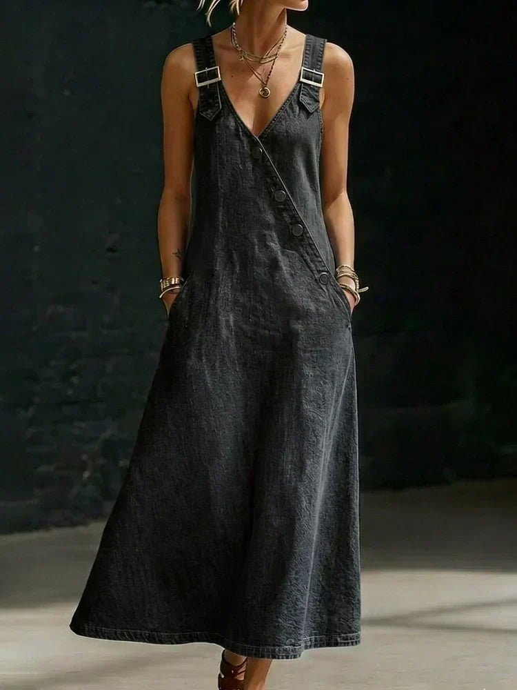 Theresia - Vestaglia lunga in denim con bottoni — 7