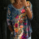 Regina - Blusa in denim floreale vintage — 1
