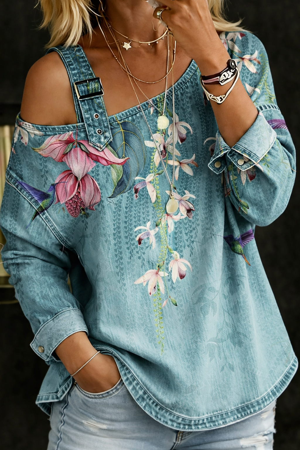 Ottilie - Top in denim con spalle scoperte — 2