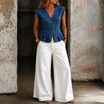 Martha - Top in denim con scollo a V — 1