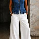 Martha - Top in denim con scollo a V — 2