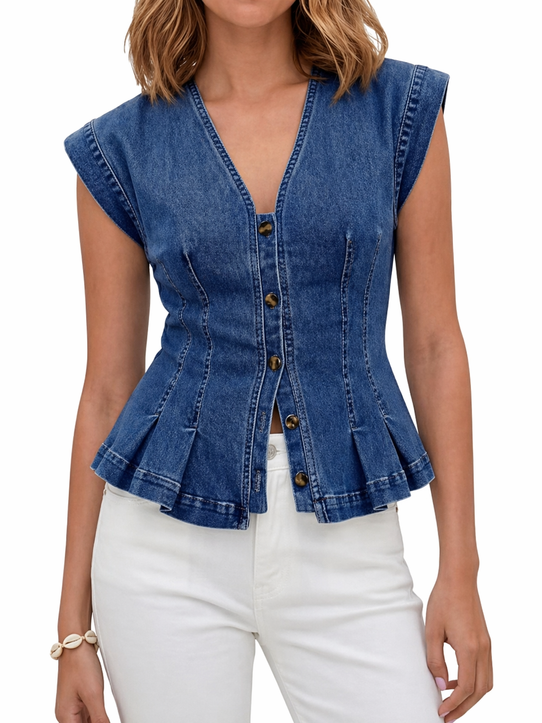 Martha - Top in denim con scollo a V — 3