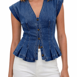 Martha - Top in denim con scollo a V — 3