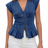 Martha - Top in denim con scollo a V — 3
