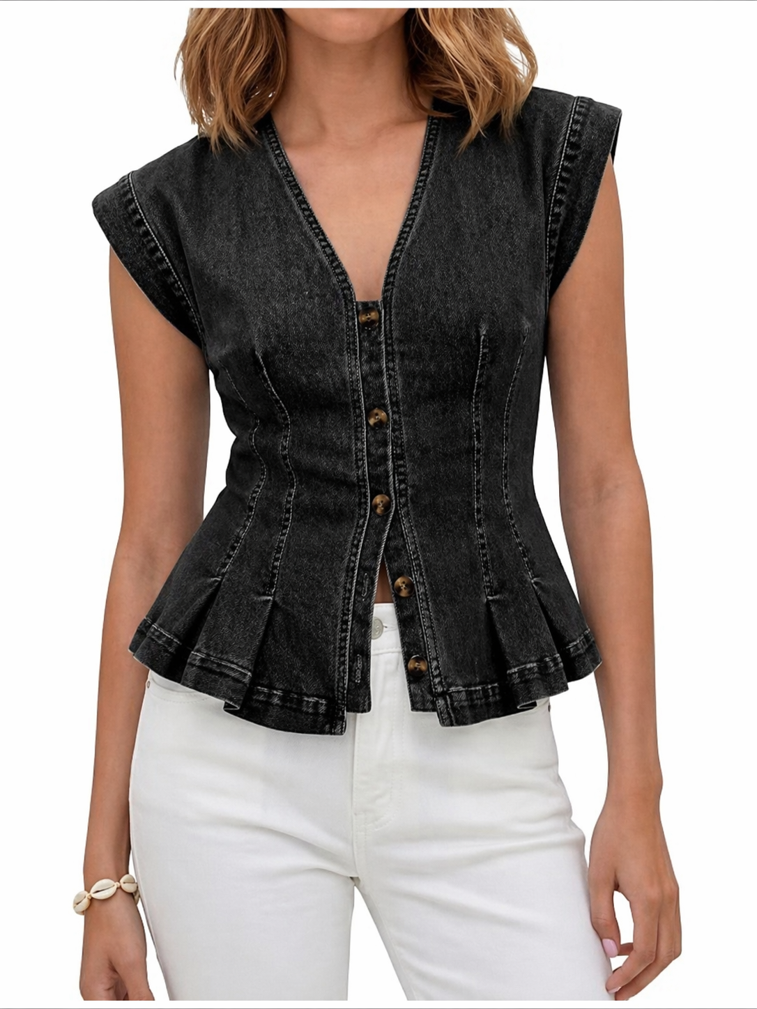 Martha - Top in denim con scollo a V — 4