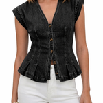 Martha - Top in denim con scollo a V — 4
