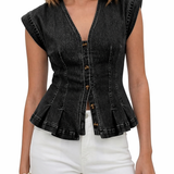 Martha - Top in denim con scollo a V — 4