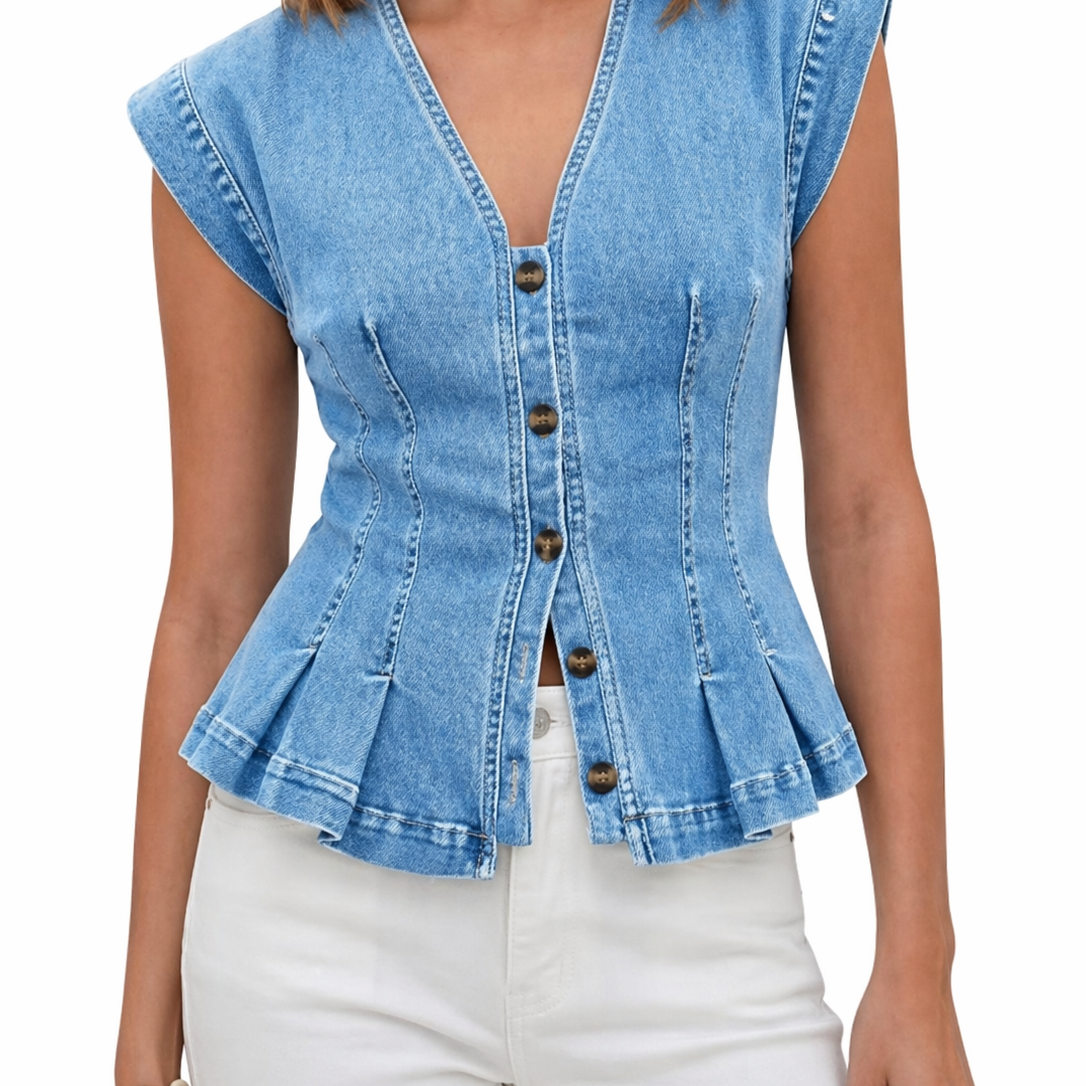 Martha - Top in denim con scollo a V — 6