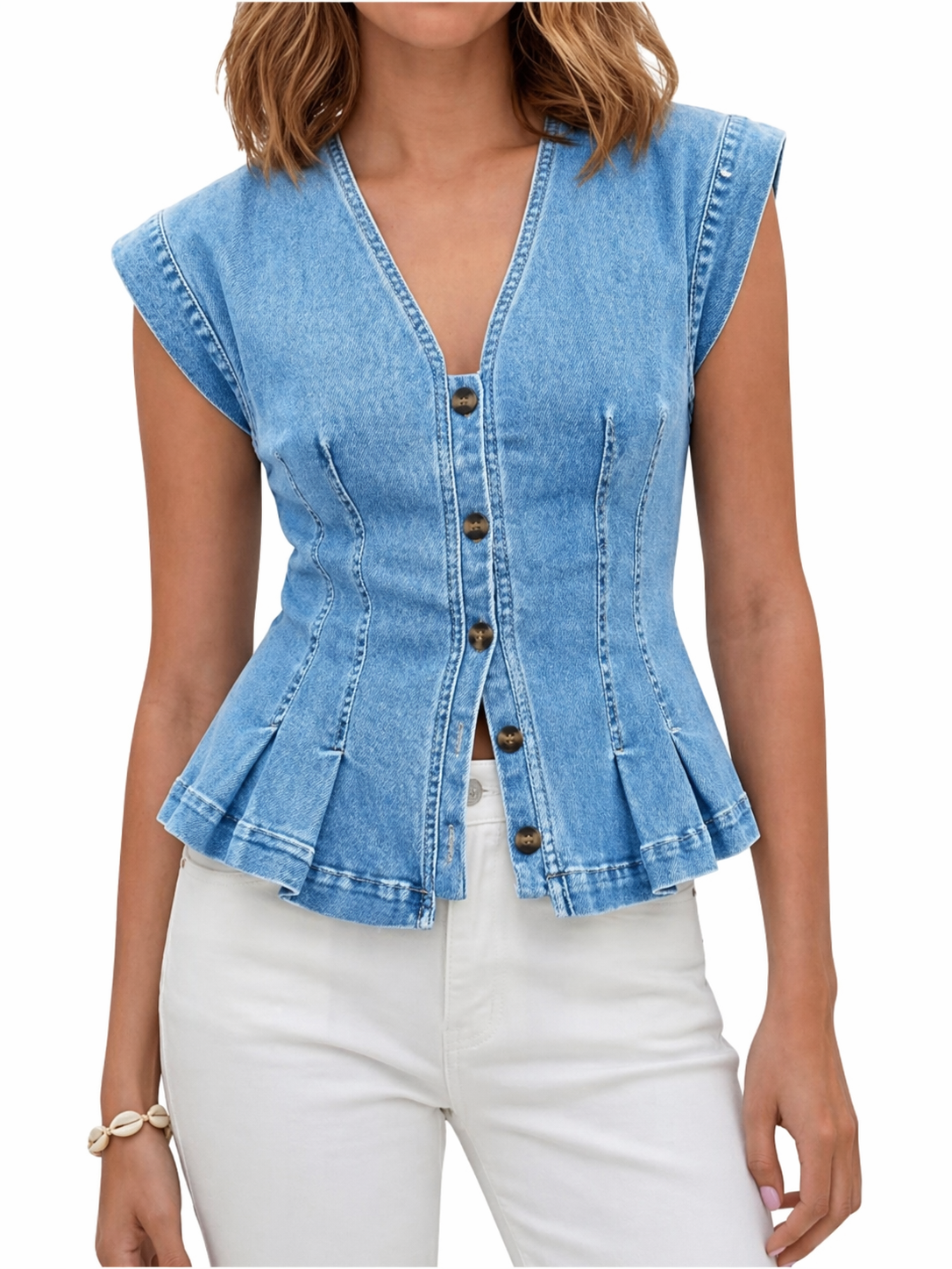 Martha - Top in denim con scollo a V — 6