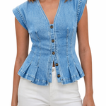 Martha - Top in denim con scollo a V — 6