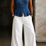 Martha - Top in denim con scollo a V — 7